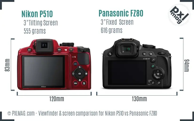 Nikon P510 vs Panasonic FZ80 Screen and Viewfinder comparison