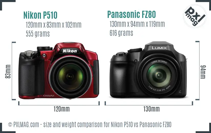 Nikon P510 vs Panasonic FZ80 size comparison