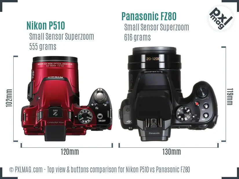 Nikon P510 vs Panasonic FZ80 top view buttons comparison