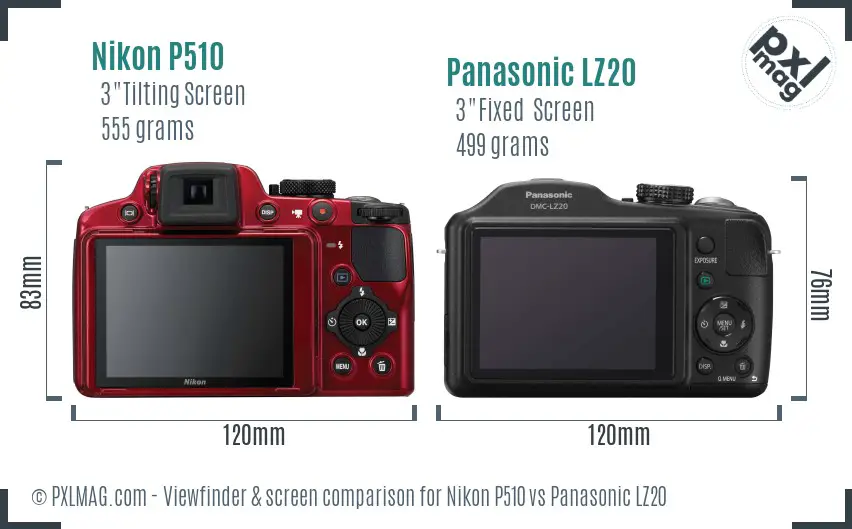 Nikon P510 vs Panasonic LZ20 Screen and Viewfinder comparison