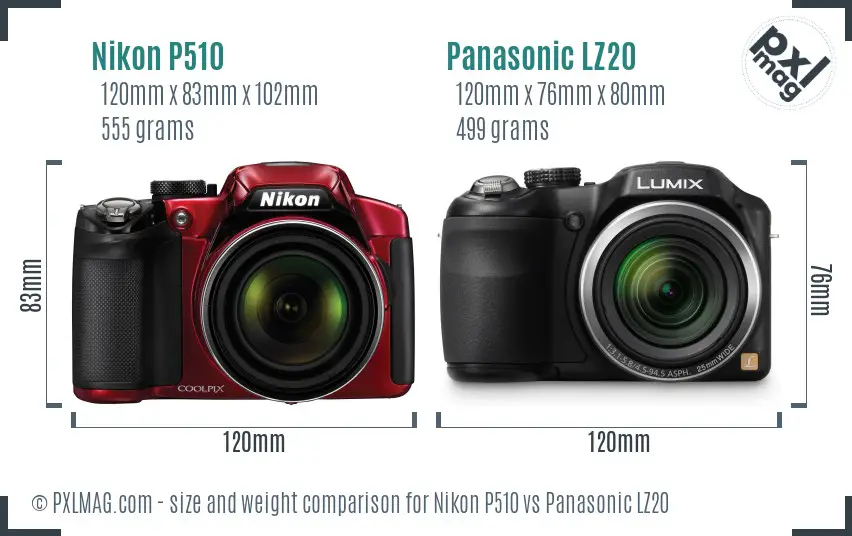 Nikon P510 vs Panasonic LZ20 size comparison