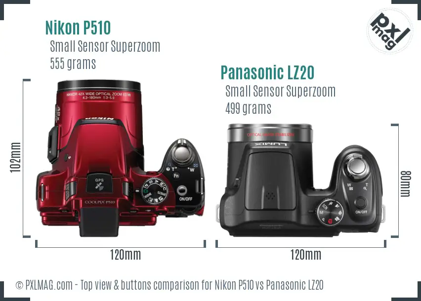 Nikon P510 vs Panasonic LZ20 top view buttons comparison