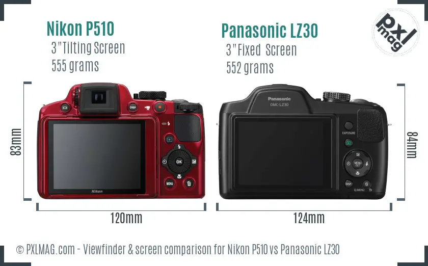 Nikon P510 vs Panasonic LZ30 Screen and Viewfinder comparison Nikon P510 vs Panasonic LZ30 Screen and Viewfinder comparison