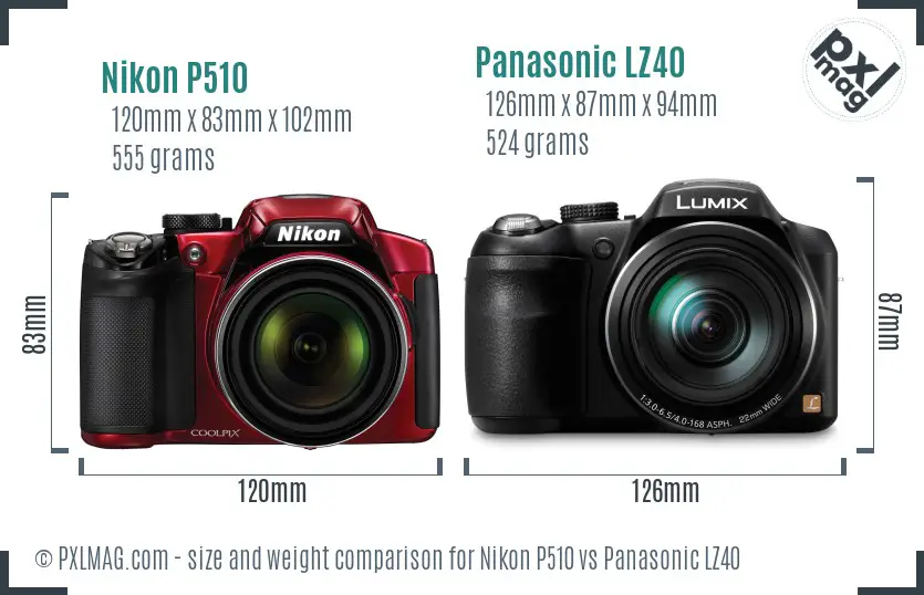 Nikon P510 vs Panasonic LZ40 size comparison