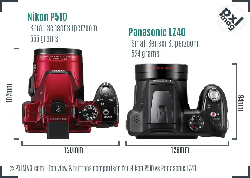 Nikon P510 vs Panasonic LZ40 top view buttons comparison