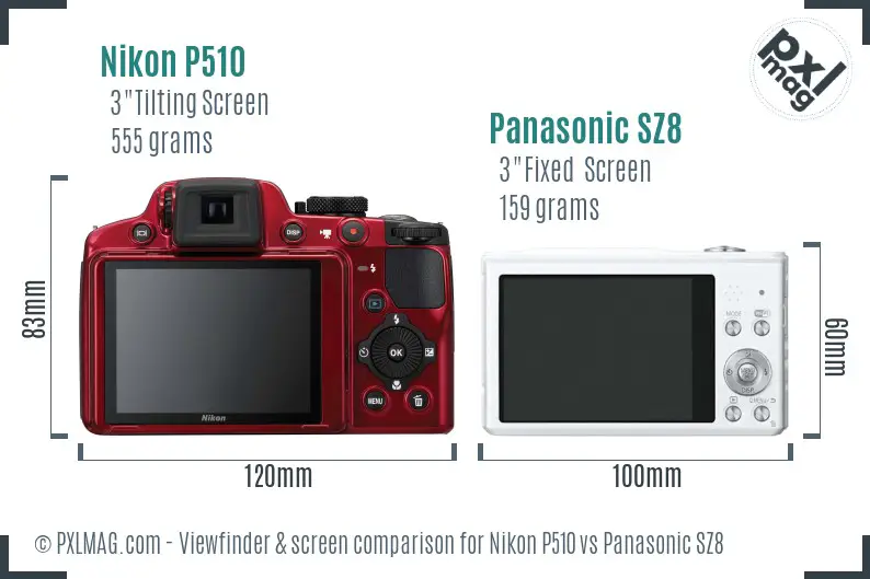 Nikon P510 vs Panasonic SZ8 Screen and Viewfinder comparison