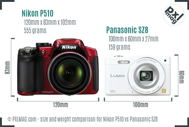 Nikon P510 vs Panasonic SZ8 size comparison