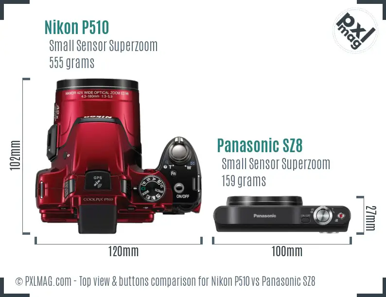 Nikon P510 vs Panasonic SZ8 top view buttons comparison