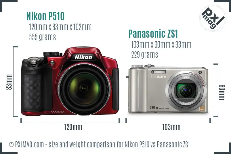 Nikon P510 vs Panasonic ZS1 size comparison