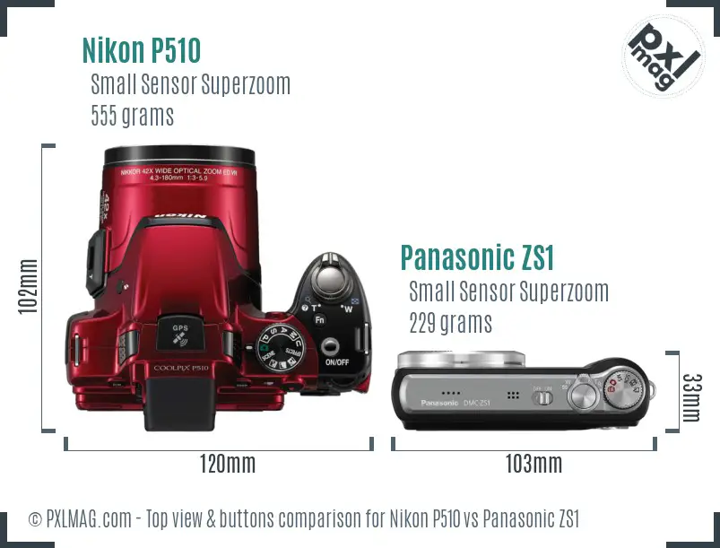 Nikon P510 vs Panasonic ZS1 top view buttons comparison