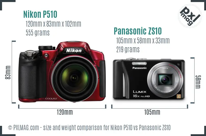 Nikon P510 vs Panasonic ZS10 size comparison Nikon P510 vs Panasonic ZS10 size comparison