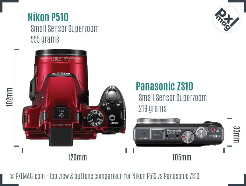 Nikon P510 vs Panasonic ZS10 top view buttons comparison Nikon P510 vs Panasonic ZS10 top view buttons comparison