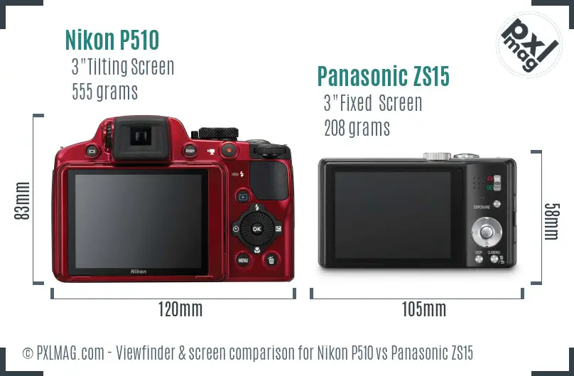 Nikon P510 vs Panasonic ZS15 Screen and Viewfinder comparison