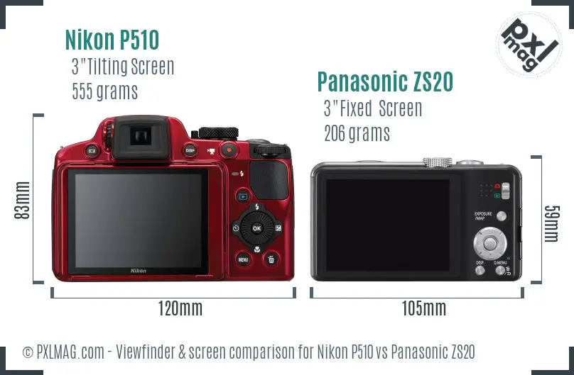 Nikon P510 vs Panasonic ZS20 Screen and Viewfinder comparison