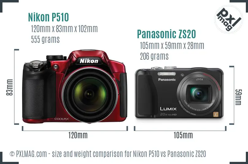 Nikon P510 vs Panasonic ZS20 size comparison