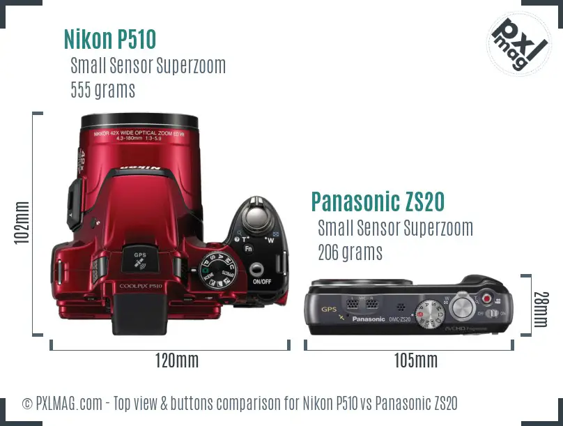 Nikon P510 vs Panasonic ZS20 top view buttons comparison