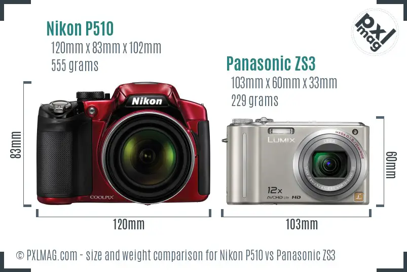 Nikon P510 vs Panasonic ZS3 size comparison