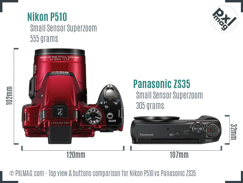 Nikon P510 vs Panasonic ZS35 top view buttons comparison