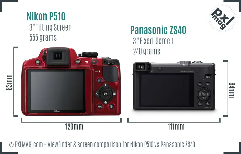 Nikon P510 vs Panasonic ZS40 Screen and Viewfinder comparison