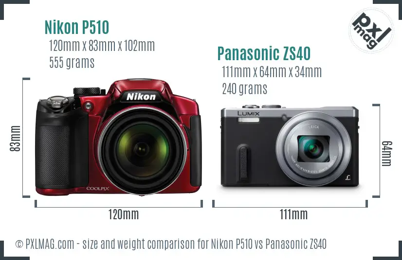 Nikon P510 vs Panasonic ZS40 size comparison