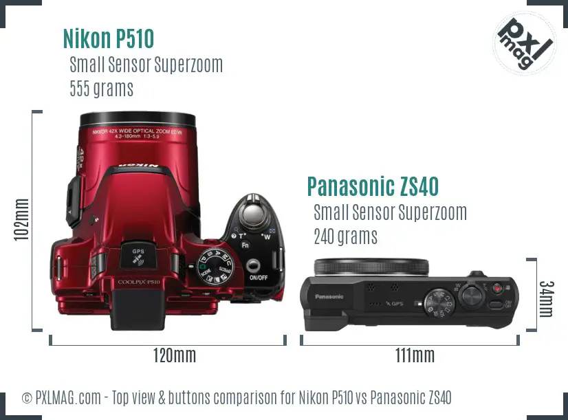 Nikon P510 vs Panasonic ZS40 top view buttons comparison