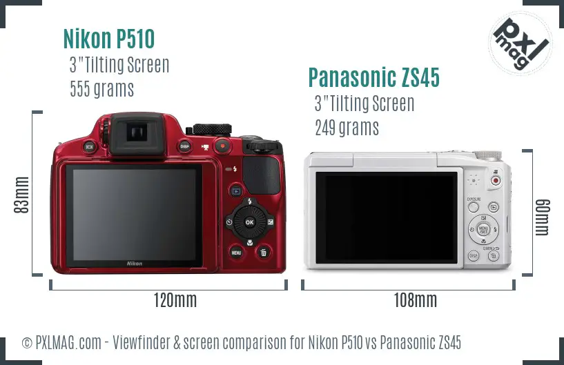 Nikon P510 vs Panasonic ZS45 Screen and Viewfinder comparison