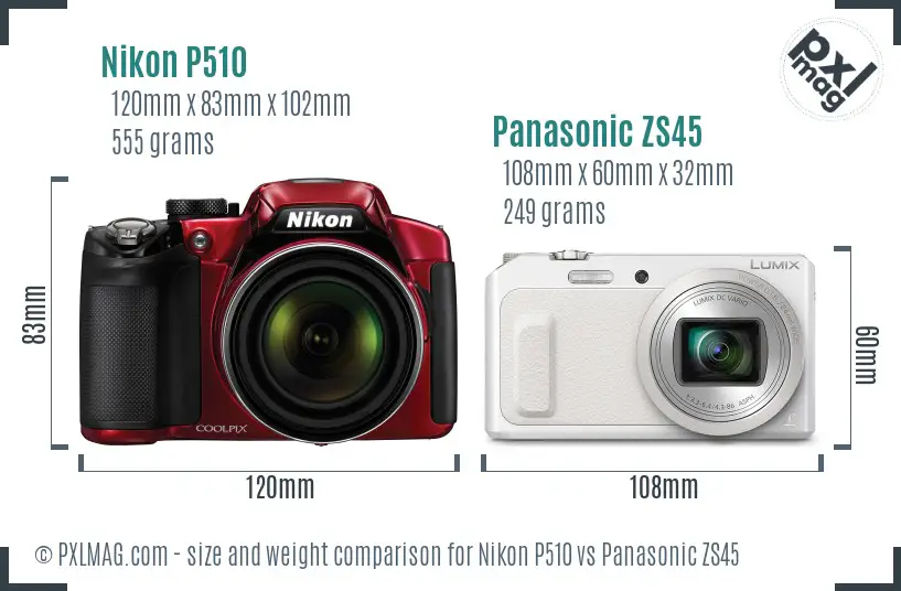 Nikon P510 vs Panasonic ZS45 size comparison