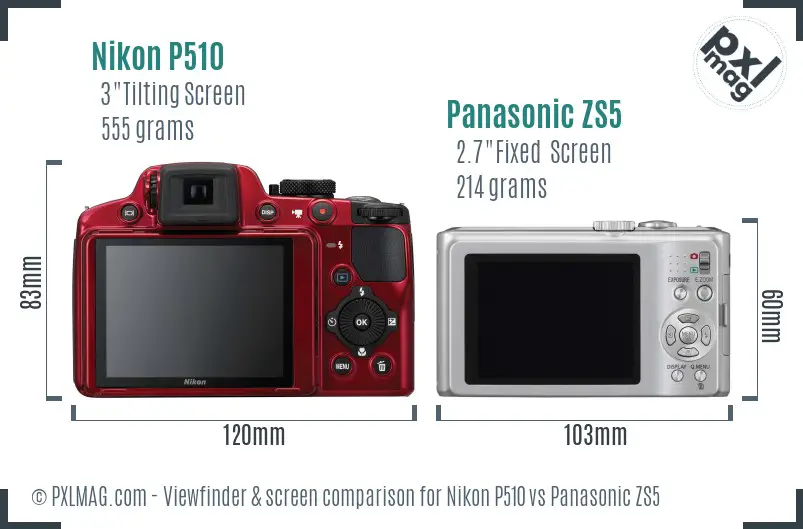 Nikon P510 vs Panasonic ZS5 Screen and Viewfinder comparison