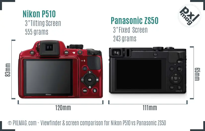 Nikon P510 vs Panasonic ZS50 Screen and Viewfinder comparison