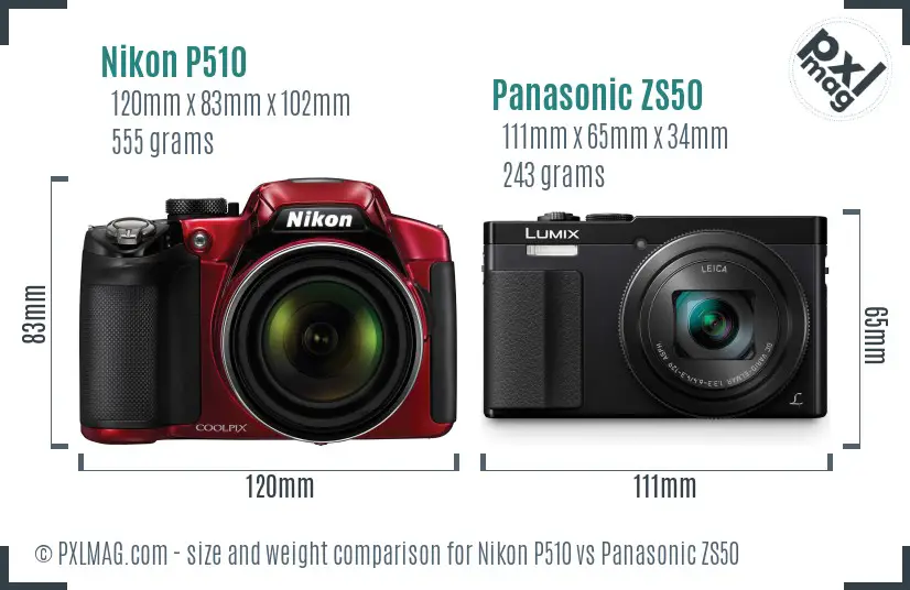 Nikon P510 vs Panasonic ZS50 size comparison