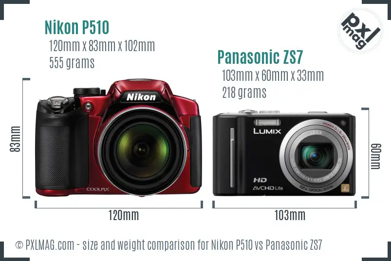 Nikon P510 vs Panasonic ZS7 size comparison Nikon P510 vs Panasonic ZS7 size comparison