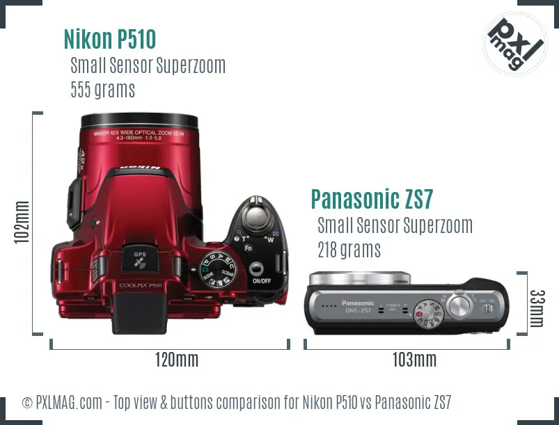 Nikon P510 vs Panasonic ZS7 top view buttons comparison Nikon P510 vs Panasonic ZS7 top view buttons comparison