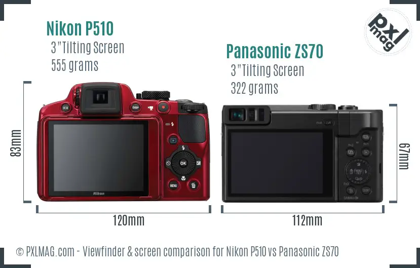 Nikon P510 vs Panasonic ZS70 Screen and Viewfinder comparison