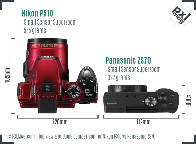 Nikon P510 vs Panasonic ZS70 top view buttons comparison