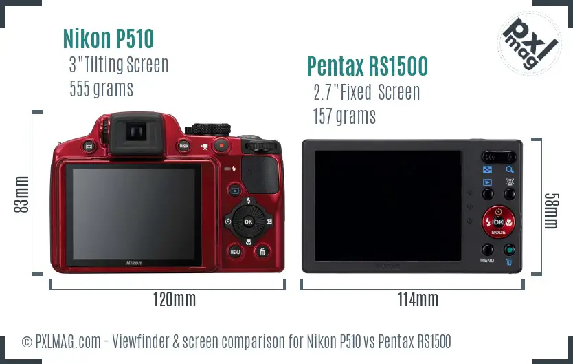 Nikon P510 vs Pentax RS1500 Screen and Viewfinder comparison