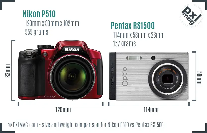 Nikon P510 vs Pentax RS1500 size comparison