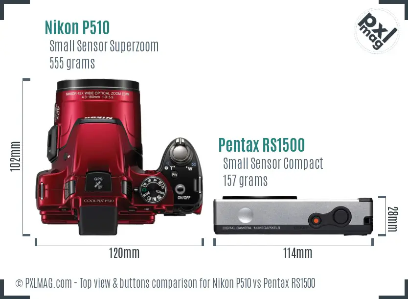 Nikon P510 vs Pentax RS1500 top view buttons comparison