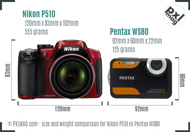 Nikon P510 vs Pentax WS80 size comparison