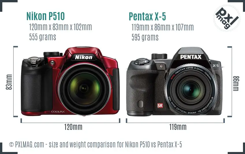 Nikon P510 vs Pentax X-5 size comparison