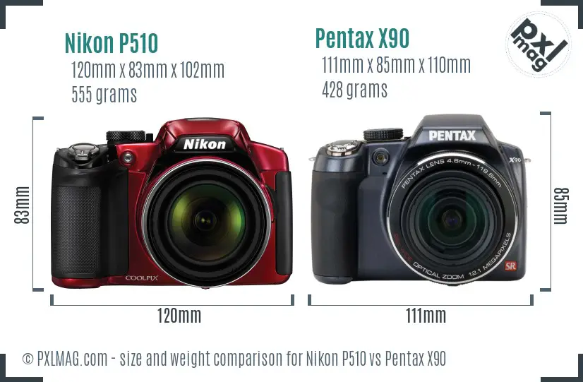 Nikon P510 vs Pentax X90 size comparison