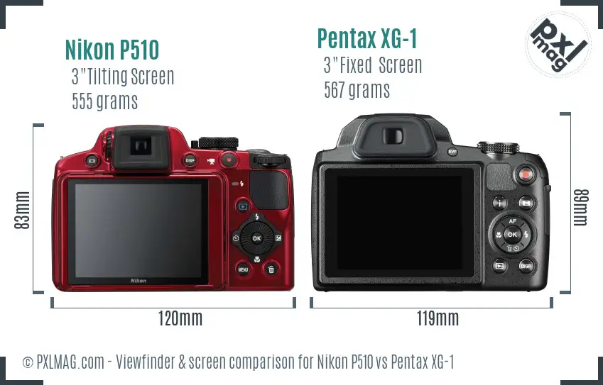 Nikon P510 vs Pentax XG-1 Screen and Viewfinder comparison