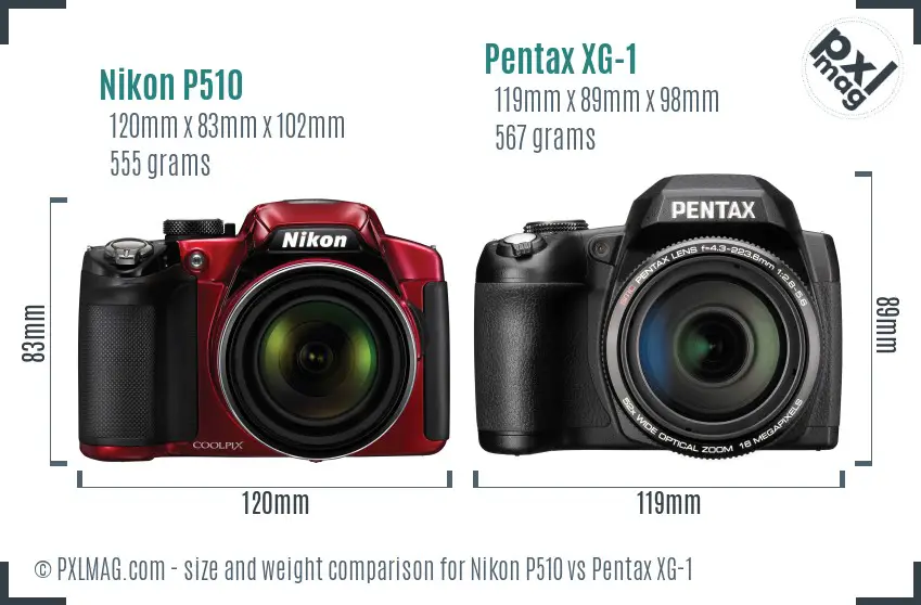 Nikon P510 vs Pentax XG-1 size comparison