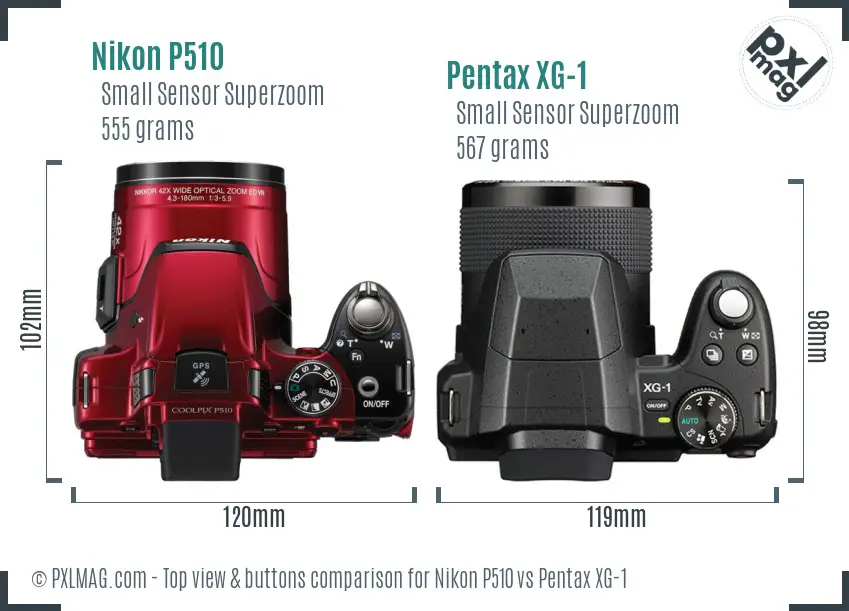 Nikon P510 vs Pentax XG-1 top view buttons comparison