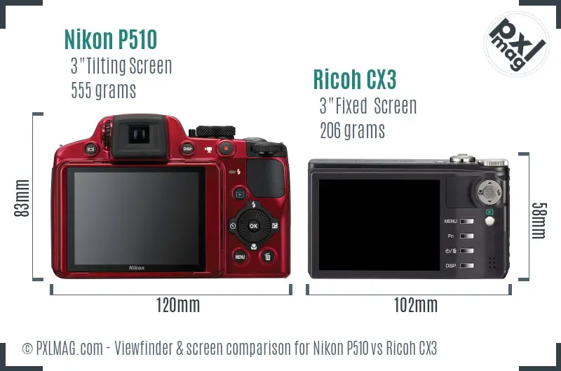 Nikon P510 vs Ricoh CX3 Screen and Viewfinder comparison Nikon P510 vs Ricoh CX3 Screen and Viewfinder comparison