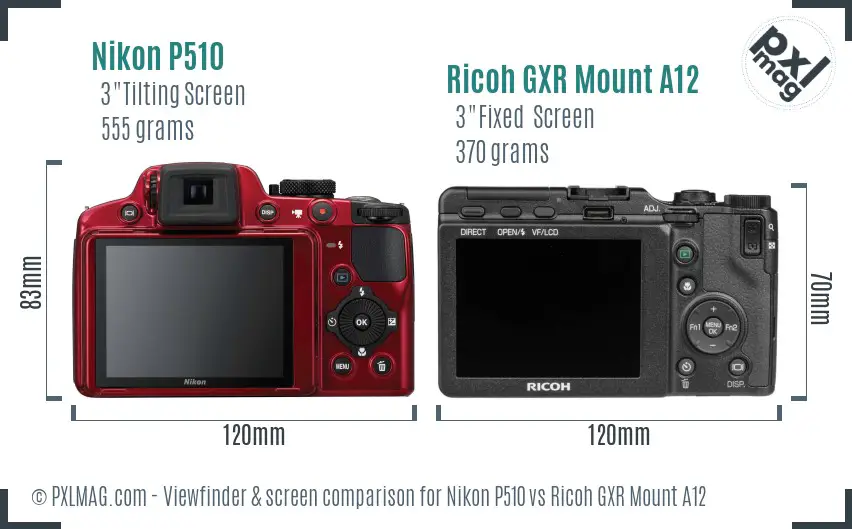 Nikon P510 vs Ricoh GXR Mount A12 Screen and Viewfinder comparison