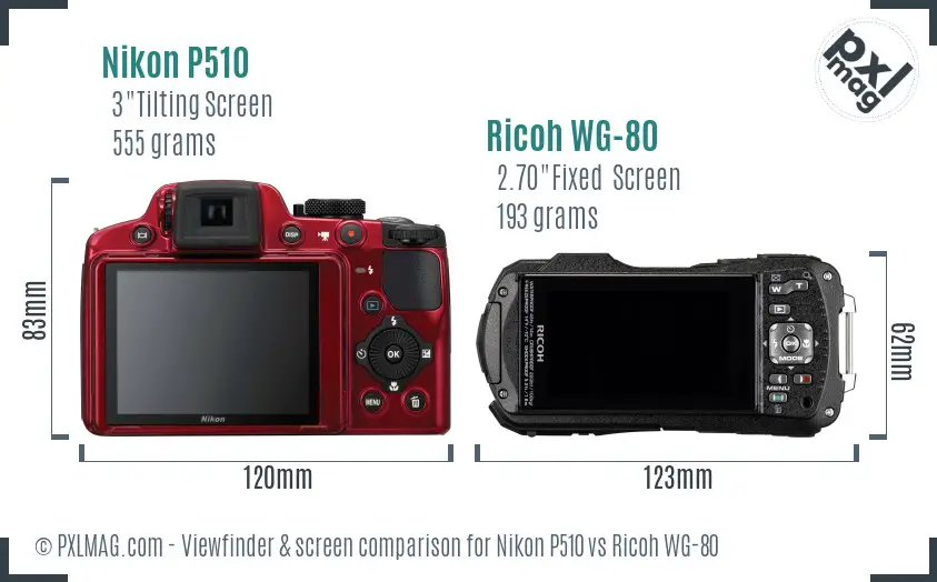 Nikon P510 vs Ricoh WG-80 Screen and Viewfinder comparison Nikon P510 vs Ricoh WG-80 Screen and Viewfinder comparison