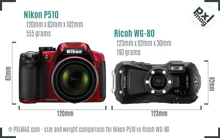 Nikon P510 vs Ricoh WG-80 size comparison Nikon P510 vs Ricoh WG-80 size comparison