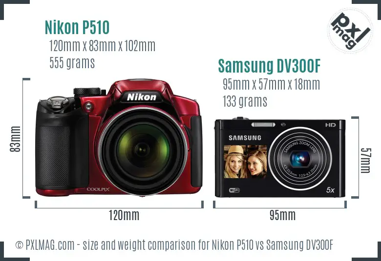 Nikon P510 vs Samsung DV300F size comparison