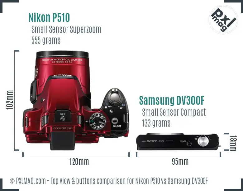 Nikon P510 vs Samsung DV300F top view buttons comparison