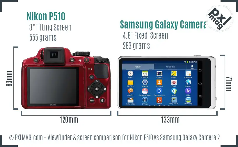 Nikon P510 vs Samsung Galaxy Camera 2 Screen and Viewfinder comparison